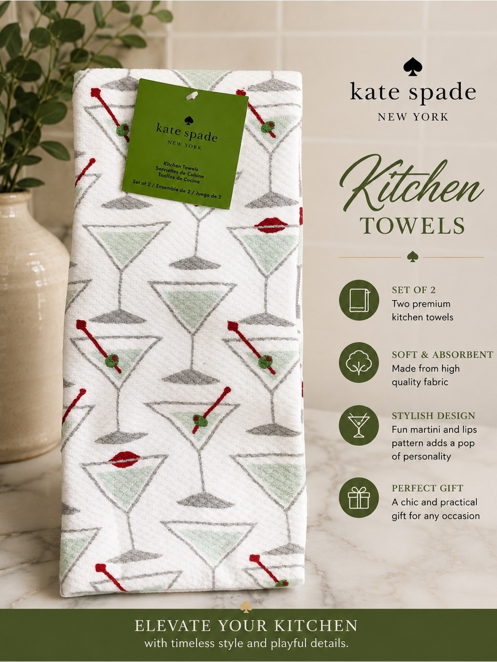 kate spade Martini Kitchen Towels - Set of 2